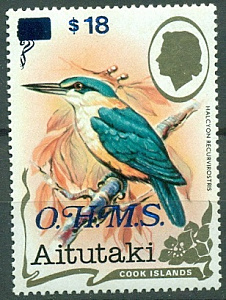 Аитутаки, 1990, OHMS надпечатка, 14$, 1 марка, 32 Евро